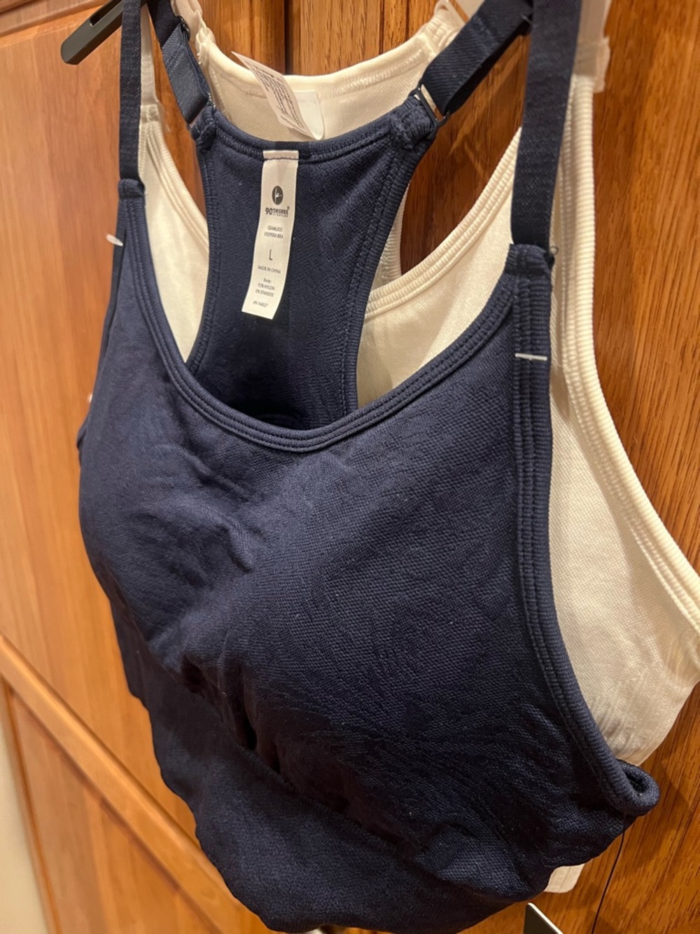 90 Degree By Reflex Navy and Cream Dual-Layer Racerback Sports Bra - Picture 7 of 8